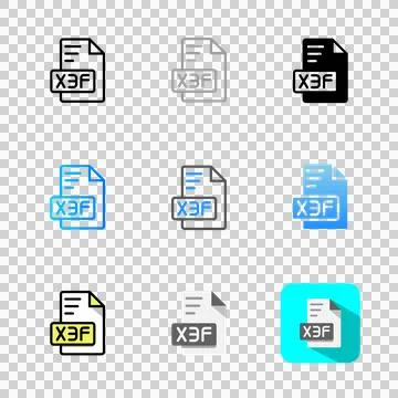 Set of x3f multimedia format special document file icons Stock Illustration