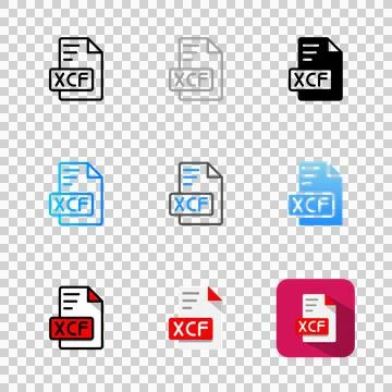 Set xcf icon format. symbol document file type, file format and archive Stock Illustration