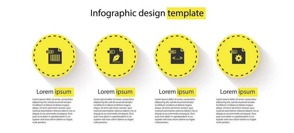 Set XLS file document, AI, XML and DLL. Business infographic template. Vector Illustrazione stock