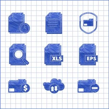 Set XLS file document, Cloud download and upload, Document folder with minus 스톡 일러스트