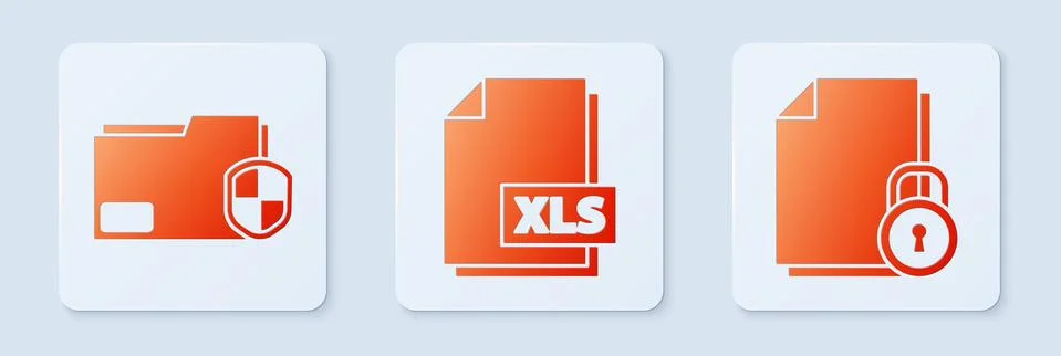Set XLS file document, Document folder protection and Document and lock. White Illustrazione stock