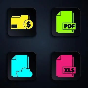 Set XLS file document, Finance document folder, Cloud storage text document and Stock Illustration