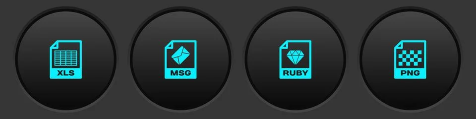 Set XLS file document, MSG, RUBY and PNG icon. Vector イラスト素材