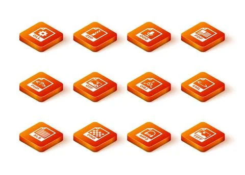 Set XLS file document, PNG, PHP, GIF, MP3 and OBJ icon. Vector Stock Illustration