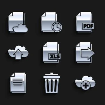 Set XLS file document, Trash can, Add cloud, Next page arrow, Document, Cloud Stock-Illustration
