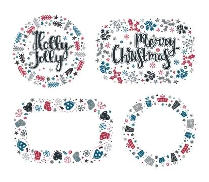 Set of Xmas greeting frames Stock Illustration