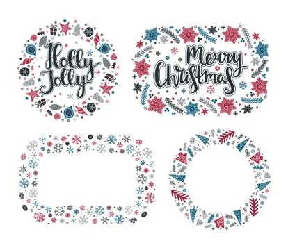 Set of Xmas greeting frames Stock Illustration