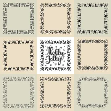 Set of Xmas greeting frames Stock Illustration