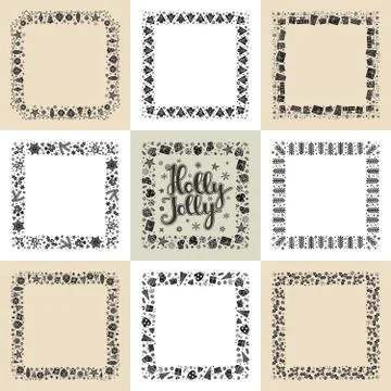 Set of Xmas greeting frames Stock Illustration