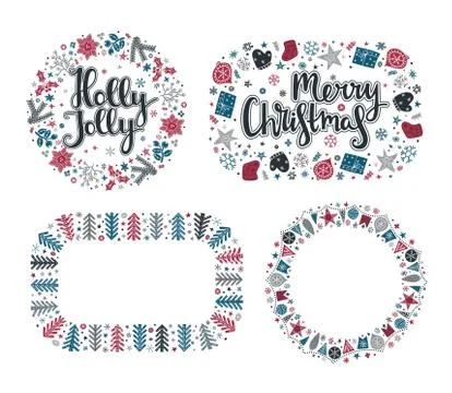 Set of Xmas greeting frames Stock Illustration