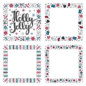Set of Xmas greeting frames Stock Illustration