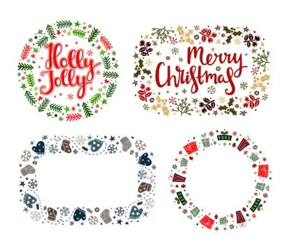 Set of Xmas greeting frames Stock Illustration