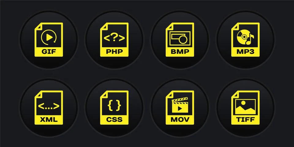 Set XML file document, MP3, CSS, MOV, BMP and PHP icon. Vector Stock-Illustration
