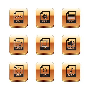Set XSL file document, GIF, JS, , M3U and TXT icon. Vector 库存插图