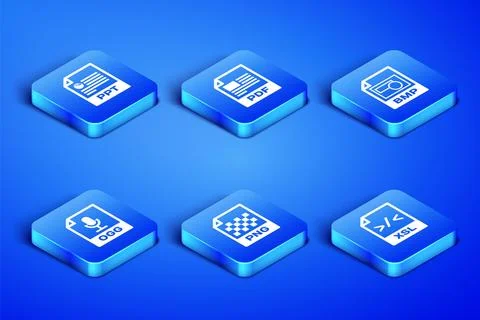 Set XSL file document, PPT, PNG, OGG, PDF and BMP icon. Vector 스톡 일러스트