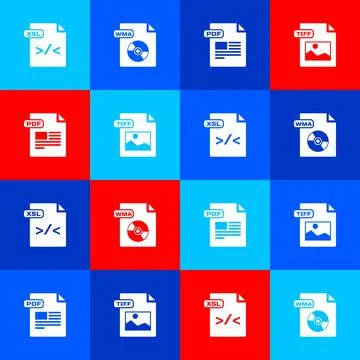 Set XSL file document, WMA, PDF and TIFF icon. Vector 库存插图