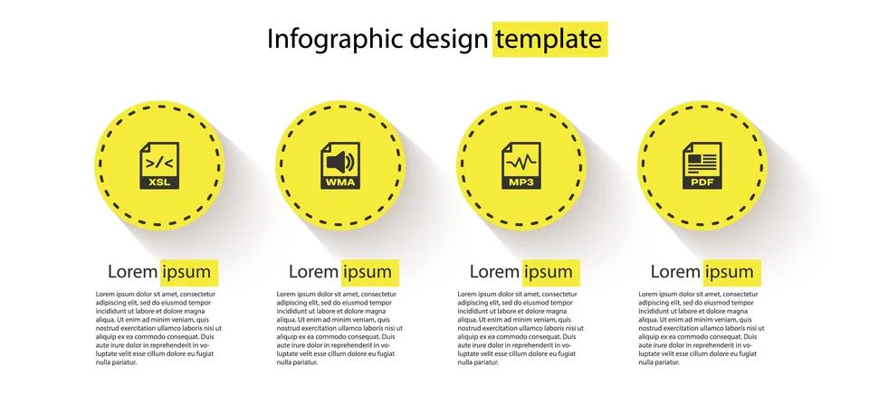Set XSL file document, WMA, MP3 and PDF. Business infographic template. Vector 库存插图