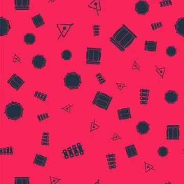 Set Xylophone, Triangle, Dial knob level and Drum on seamless pattern. Vector Stock Illustration