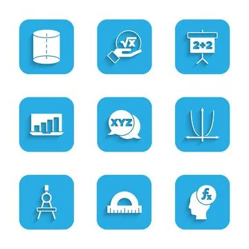 Set XYZ Coordinate system, Protractor, Function mathematical symbol, Graph Stock Illustration