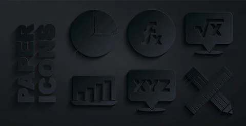 Set XYZ Coordinate system, Square root of x glyph, Laptop with graph chart Stockillustratie