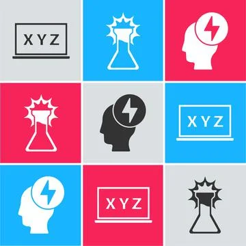 Set XYZ Coordinate system, Test tube and flask and Head and electric symbol i Stock Illustration