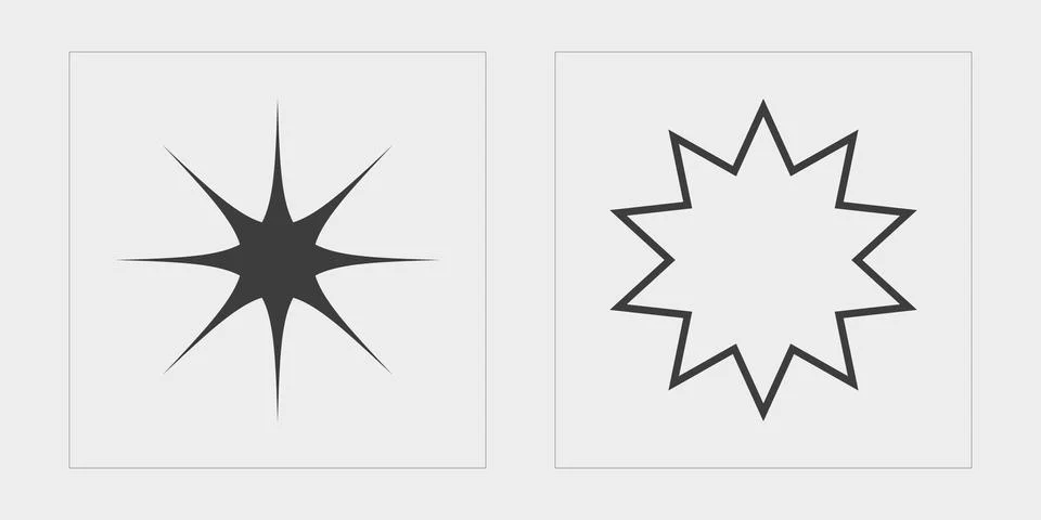 Set of Y2K style vectors of objects. Brutalism star and flower shapes. For Stock Illustration