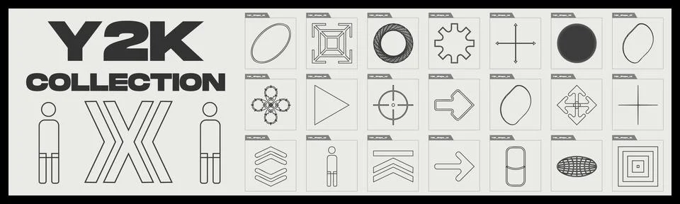 Set of Y2K style vectors of objects. Brutalism star and flower shapes. Templates Illustrazione stock