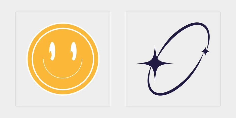 Set of Y2K style vectors of objects. Rave psychedelic retro futuristic set Stock Illustration