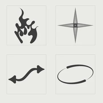 Set of Y2K style vectors of objects. Big collection of abstract graphic Stock Illustration