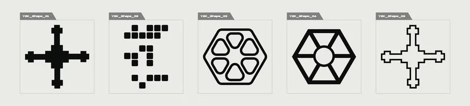 Set of Y2K style vectors of objects. Brutalism star and flower shapes. Elements Stock Illustration
