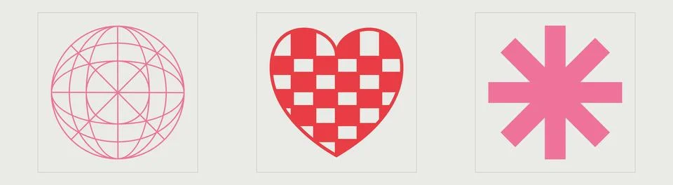 Set of Y2K style vectors of objects. Brutalism star and flower shapes. Elements Stock Illustration