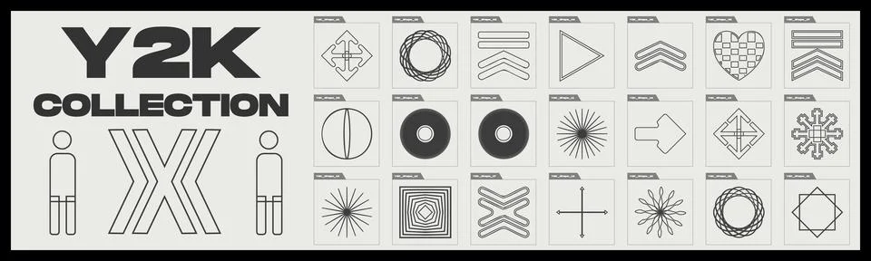 Set of Y2K style vectors of objects. Extraordinary Graphic Assets. Elements for Stock Illustration