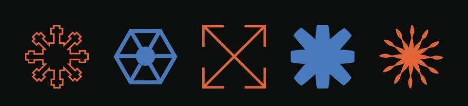 Set of Y2K style vectors of objects. Trendy geometric postmodern figures 스톡 일러스트