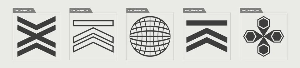 Set of Y2K style vectors of objects. Retro futuristic graphic ornaments. Flat Illustrazione stock