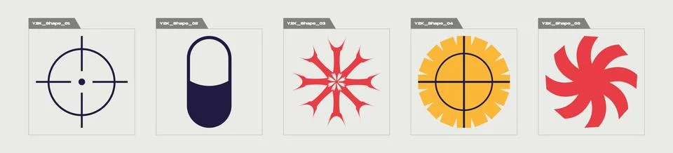 Set of Y2K style vectors of objects. Extraordinary Graphic Assets. Templates for Stock Illustration