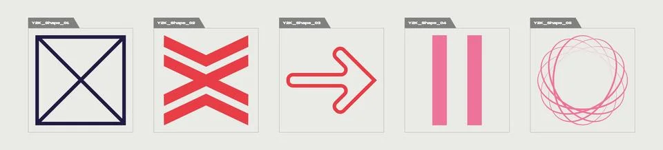 Set of Y2K style vectors of objects. Trendy geometric postmodern figures Stock Illustration