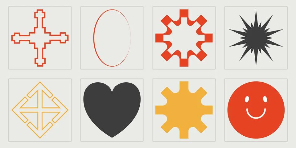 Set of Y2K style vectors of objects. Trendy geometric postmodern figures Illustrazione stock