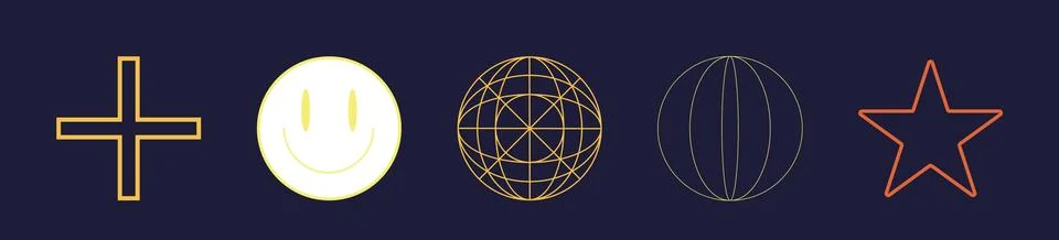 Set of Y2K style vectors of objects. Trendy geometric postmodern figures 库存插图