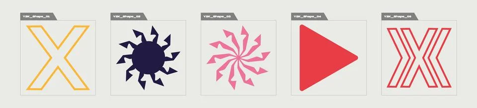 Set of Y2K style vectors of objects. Trendy geometric postmodern figures 스톡 일러스트