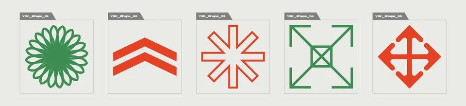 Set of Y2K style vectors of objects. Extraordinary Graphic Assets. Elements for Stock Illustration