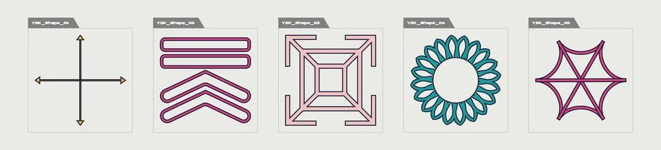 Set of Y2K style vectors of objects. Trendy geometric postmodern figures Stock Illustration