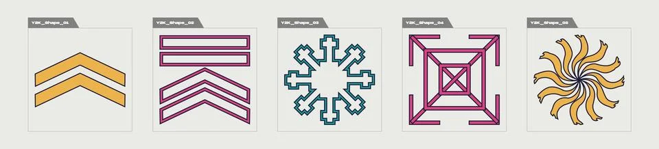Set of Y2K style vectors of objects. Retro futuristic graphic ornaments. For Stock Illustration