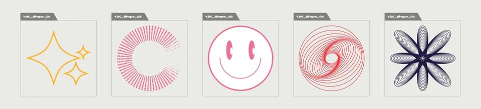 Set of Y2K style vectors of objects. Trendy geometric postmodern figures 库存插图
