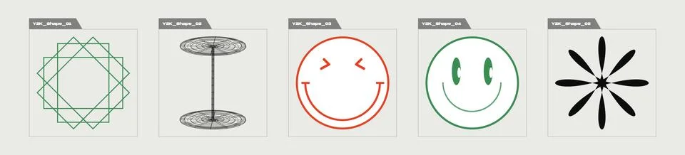 Set of Y2K style vectors of objects. Trendy geometric postmodern figures. Modern Stock Illustration