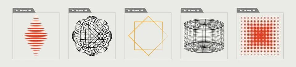 Set of Y2K style vectors of objects. Brutalism star and flower shapes. Cyberpunk Illustrazione stock