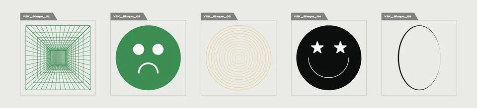 Set of Y2K style vectors of objects. Trendy geometric postmodern figures. For 스톡 일러스트