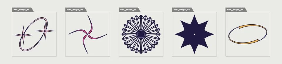 Set of Y2K style vectors of objects. Trendy geometric postmodern figures 스톡 일러스트