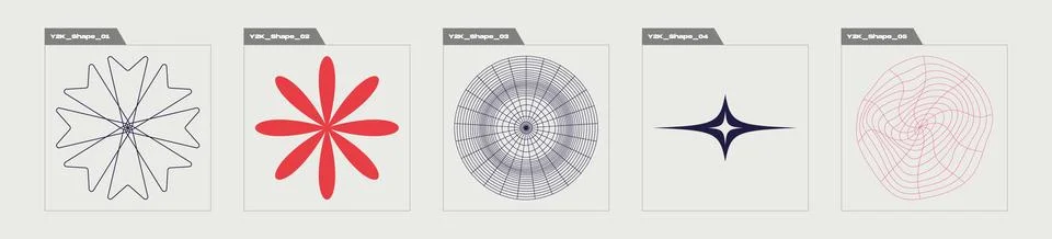 Set of Y2K style vectors of objects. Trendy geometric postmodern figures 库存插图