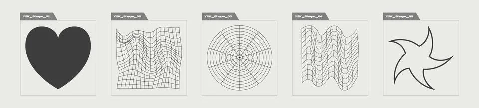 Set of Y2K style vectors of objects. Retro futuristic graphic ornaments. Objects Stock Illustration