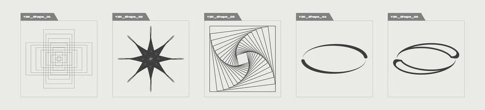 Set of Y2K style vectors of objects. Trendy geometric postmodern figures. For 스톡 일러스트